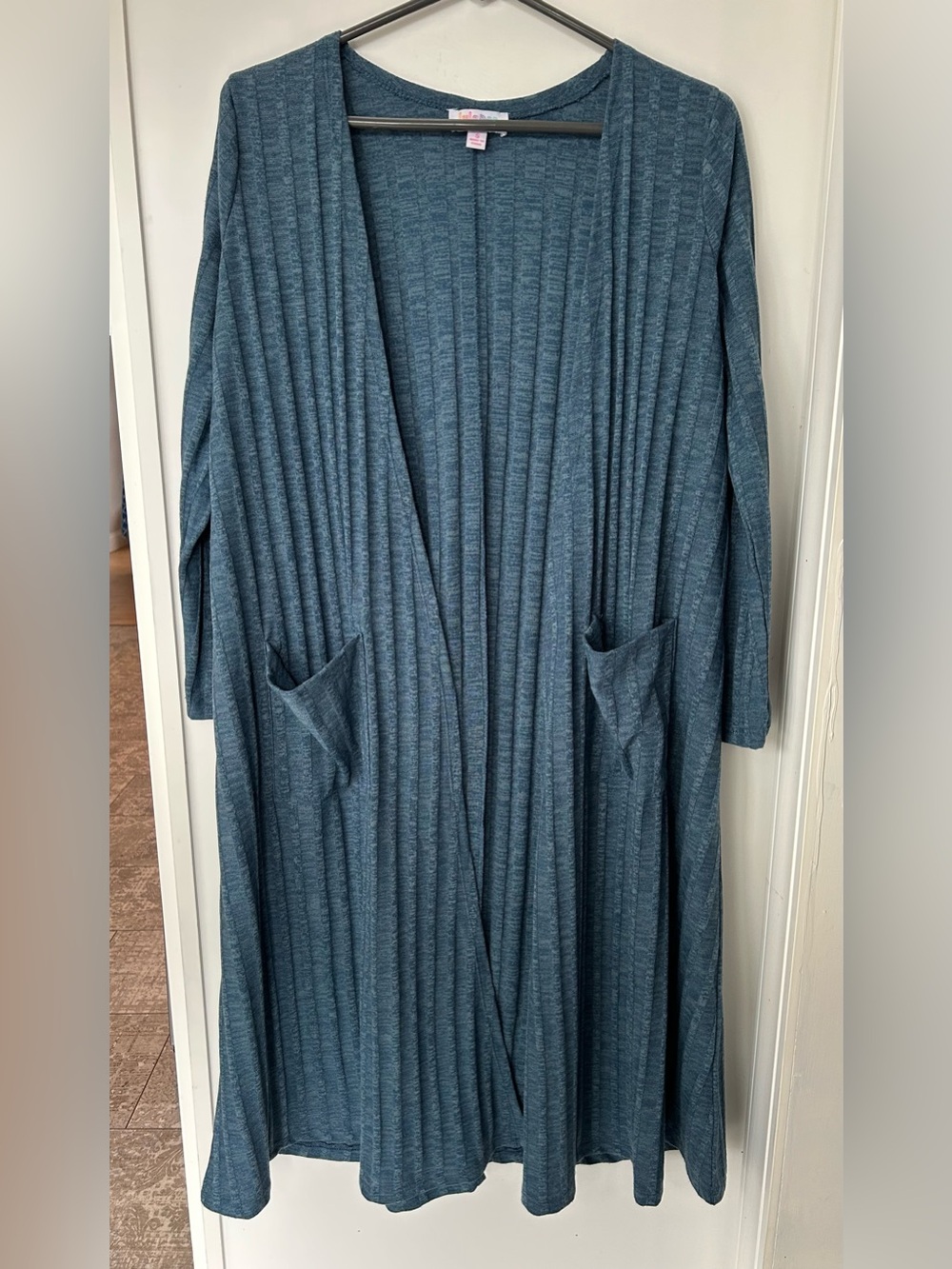 LuLaRoe Open-Front Teal Ribbed Maxi Cardigan